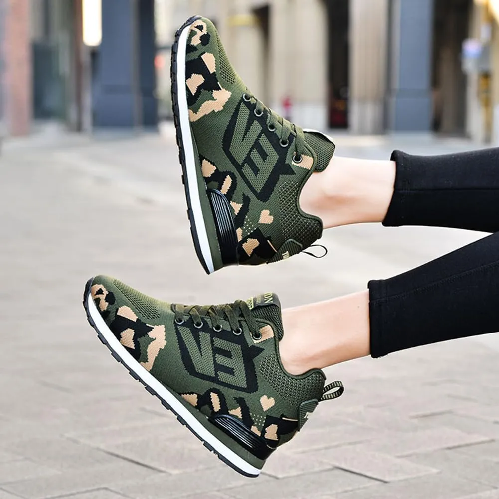 WILTENA Womens Mesh Breathable Camouflage Sneakers Ladys Invisible High-Heeled Wedge Platform Shoes