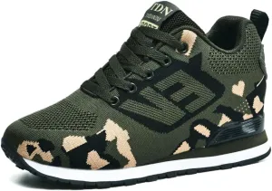 WILTENA Womens Mesh Breathable Camouflage Sneakers Ladys Invisible High-Heeled Wedge Platform Shoes
