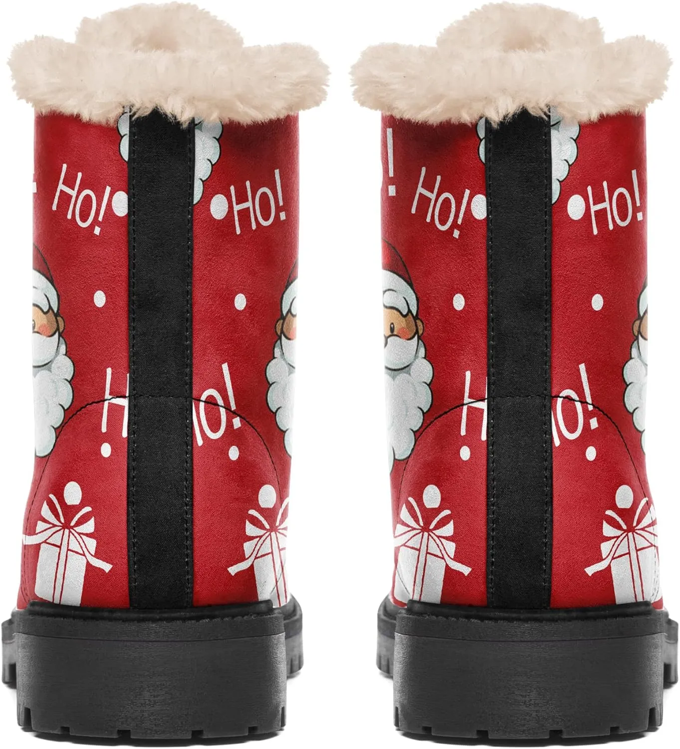 Winter Boots for Women, Custom Christmas Boots Santa Claus Print Ladies Fur Lined Lace up Ankle Boots Comfortable Warm Winter Snow Shoes Outdoor Christmas Gift