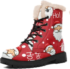 Winter Boots for Women, Custom Christmas Boots Santa Claus Print Ladies Fur Lined Lace up Ankle Boots Comfortable Warm Winter Snow Shoes Outdoor Christmas Gift