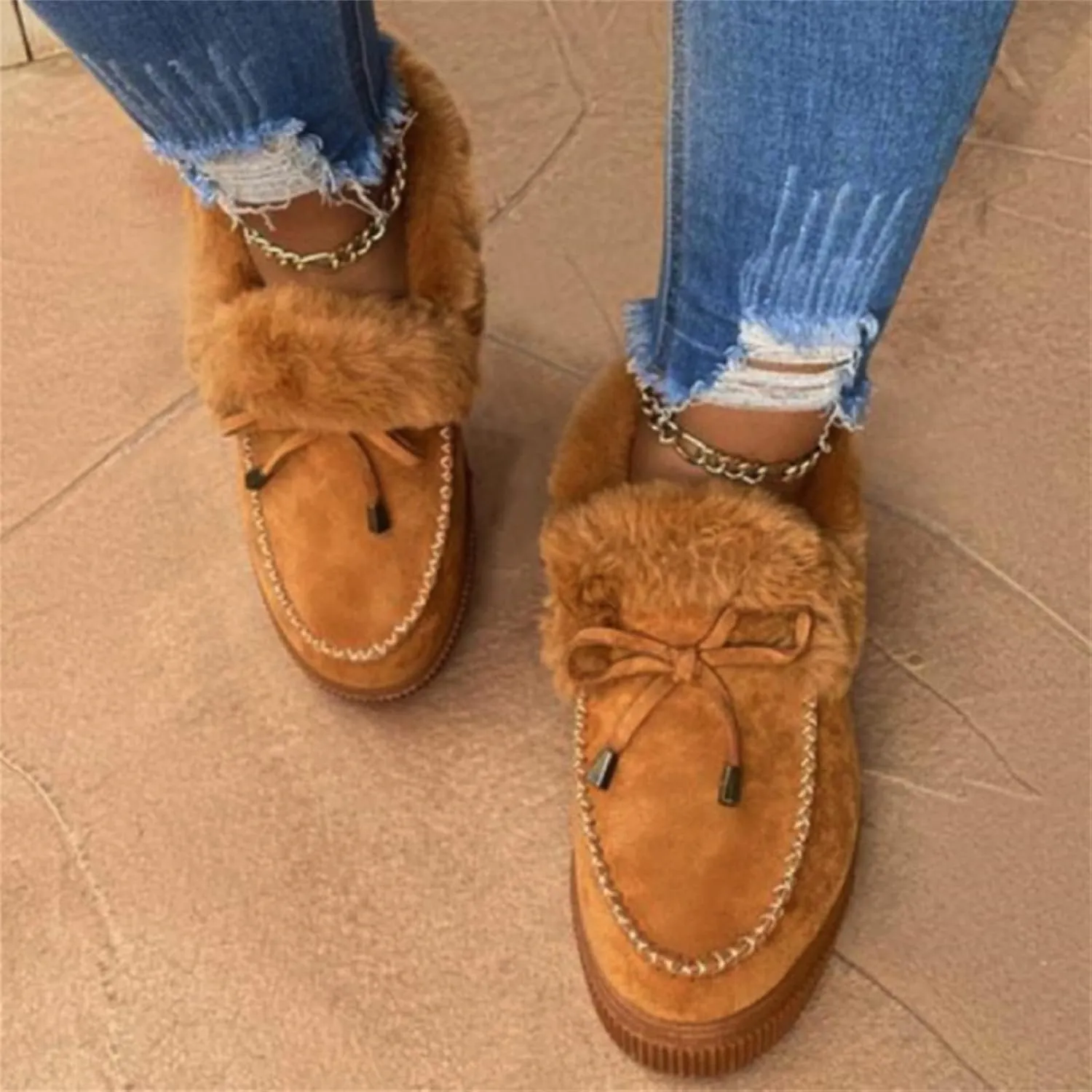 Winter Boots For Women Fashion Snow Boots Slip on Warm Comfortable Outdoor Fur Lined Ankle Booties Thickening Loafers Shoes