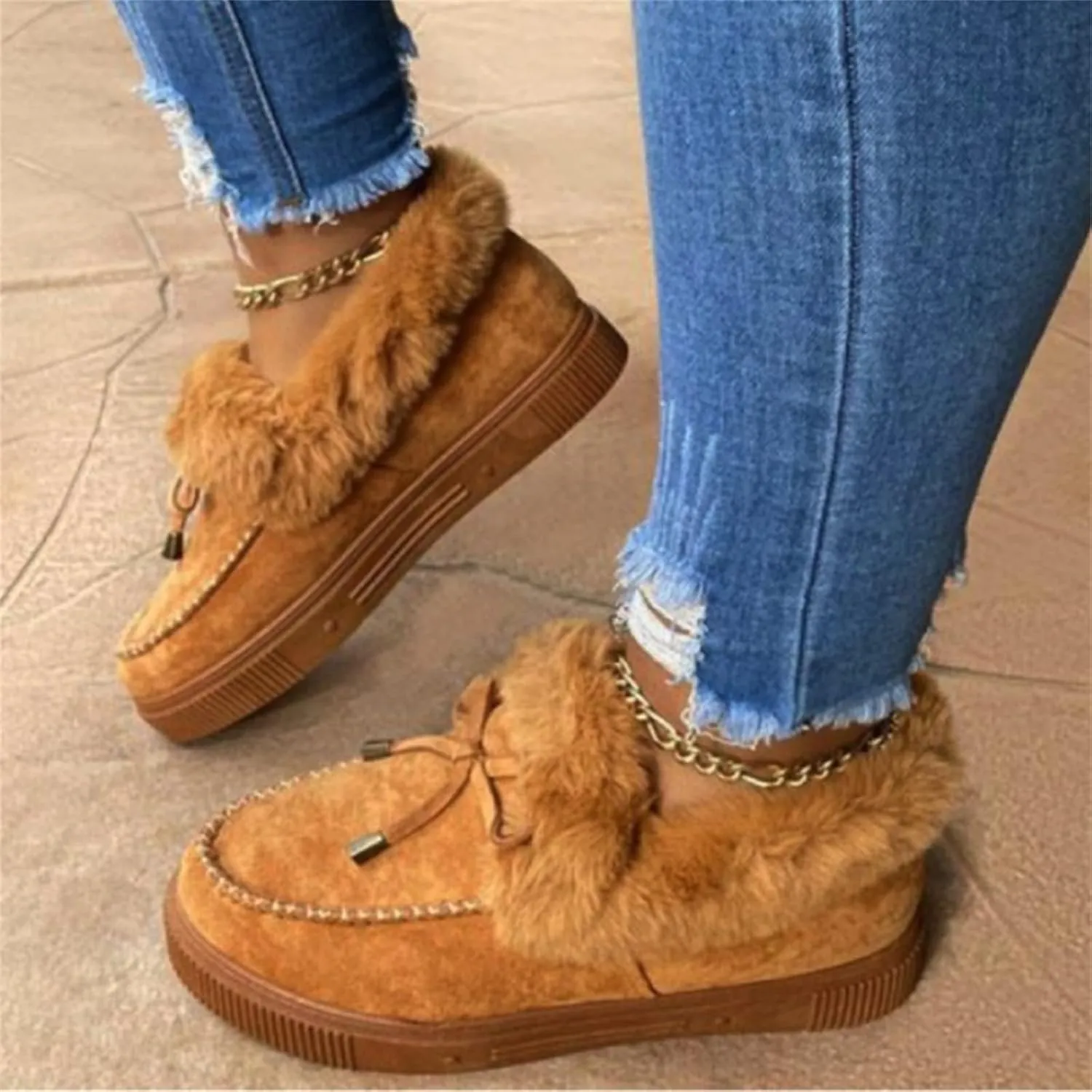 Winter Boots For Women Fashion Snow Boots Slip on Warm Comfortable Outdoor Fur Lined Ankle Booties Thickening Loafers Shoes