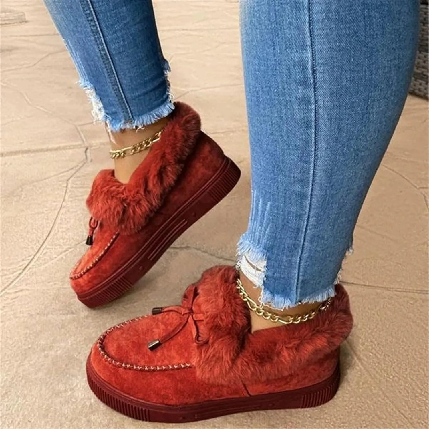 Winter Boots For Women Fashion Snow Boots Slip on Warm Comfortable Outdoor Fur Lined Ankle Booties Thickening Loafers Shoes