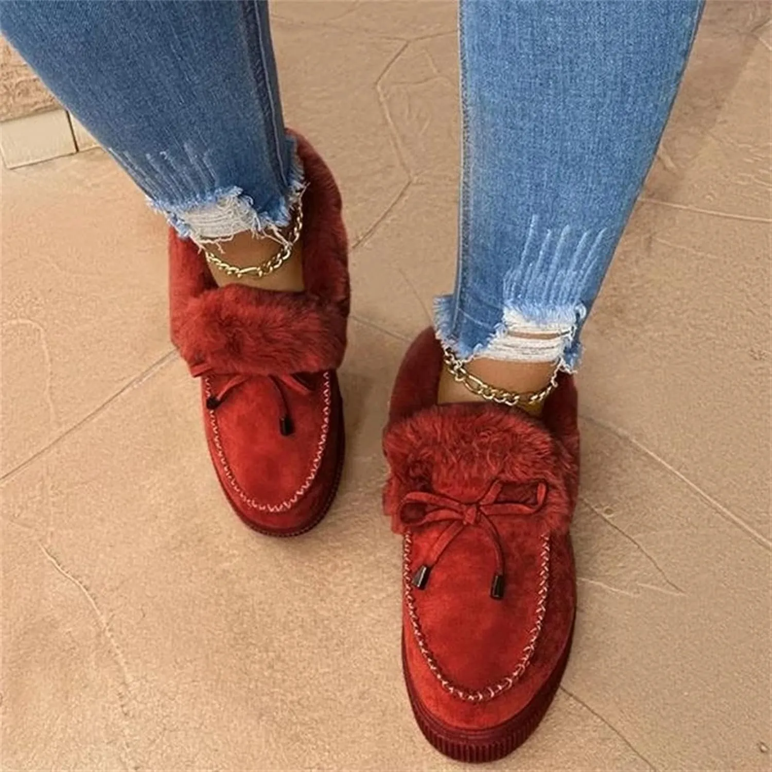 Winter Boots For Women Fashion Snow Boots Slip on Warm Comfortable Outdoor Fur Lined Ankle Booties Thickening Loafers Shoes