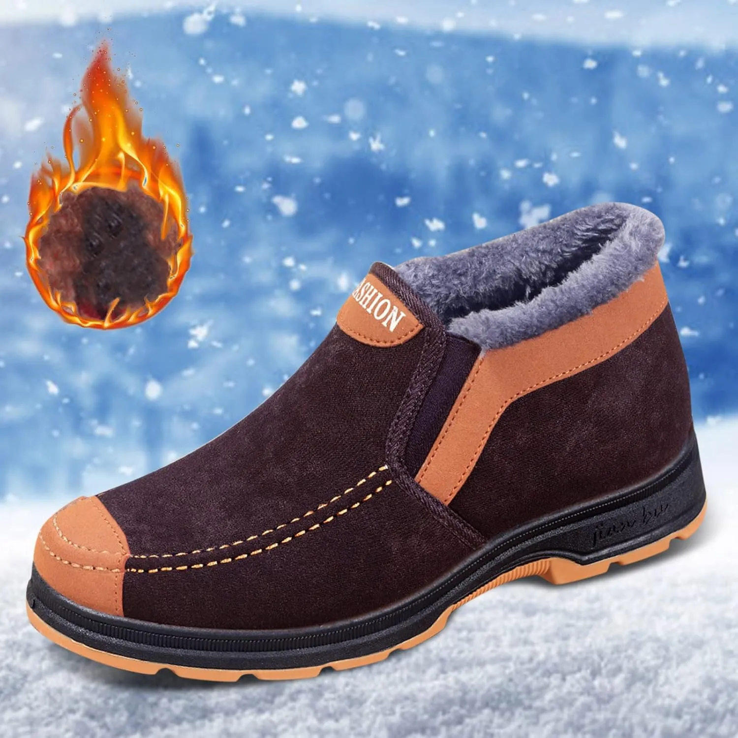 Winter Shoes for Men Fur Warm Non-Slip Outdoor Casual Lined Booties Slip on Winter Boots Snow Shoes for Men