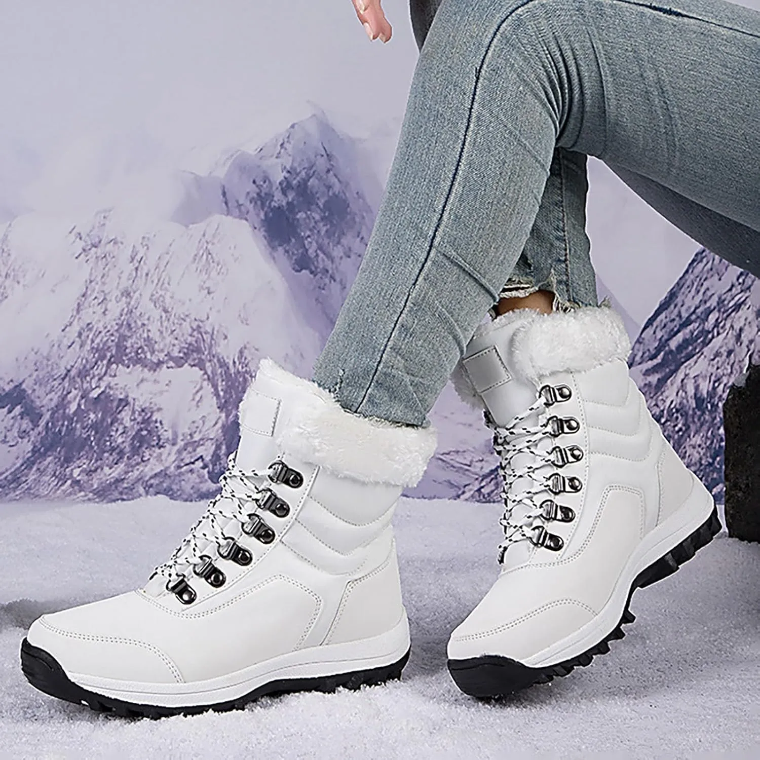Winter Shoes for Women 2024 Waterproof Insulated Fur Boots Outdoor Duck Shoes Platform Winter Work Boots for Women Snow Boots