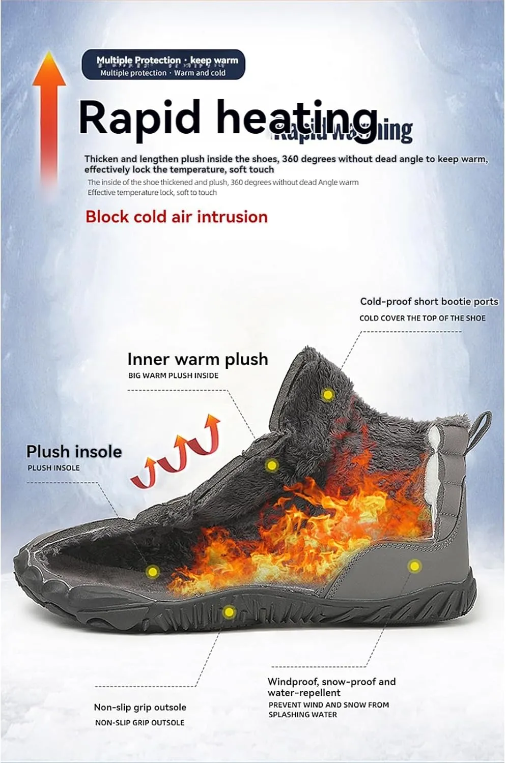 Winter Snow Boots for Women & Men | Minimalist Winter Snow Boots Barefoot | Warm Ankle Booties | Zero Drop Sole | Wide Toe Box | Slip on Sneakers | Waterproof Fur Lining Warm Snow Ankle Boots