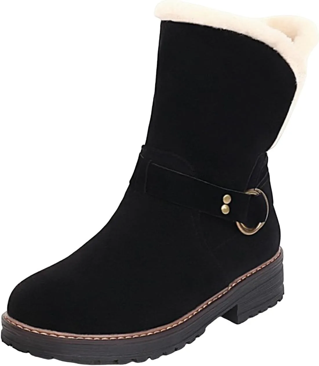 Winter Snow Boots For Women Fashion Casual Platform Boots Non Slip Warm Suede Slip On Ankle Booties with Fleece Lined Cozy Low Chunky Heels Mid Calf Winter Boots for Christmas Outdoor Party