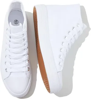 Witwatia Women's High Top Canvas Shoes Black White Fashion Sneakers for Women Comfortable Lace Up Walking Shoes