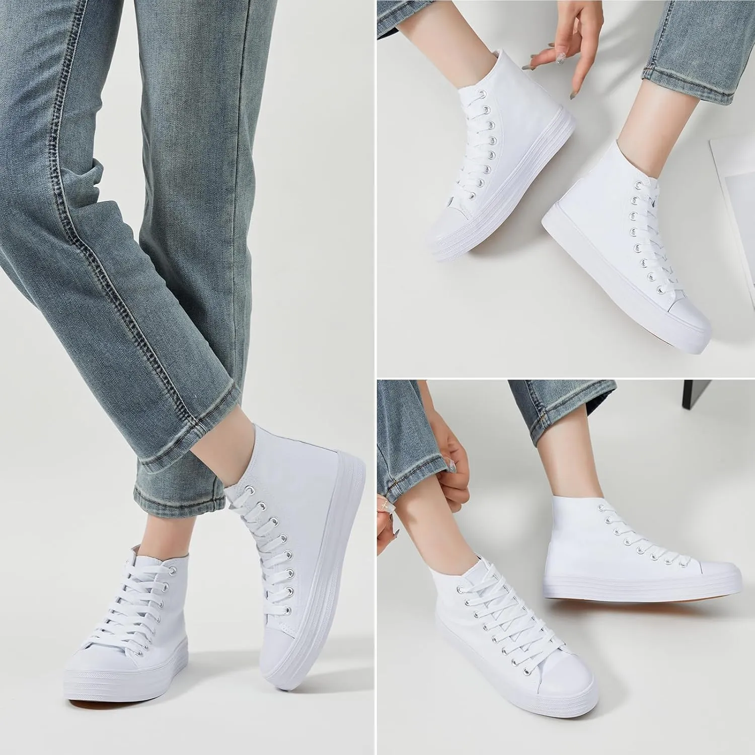 Witwatia Women's High Top Canvas Shoes Black White Fashion Sneakers for Women Comfortable Lace Up Walking Shoes