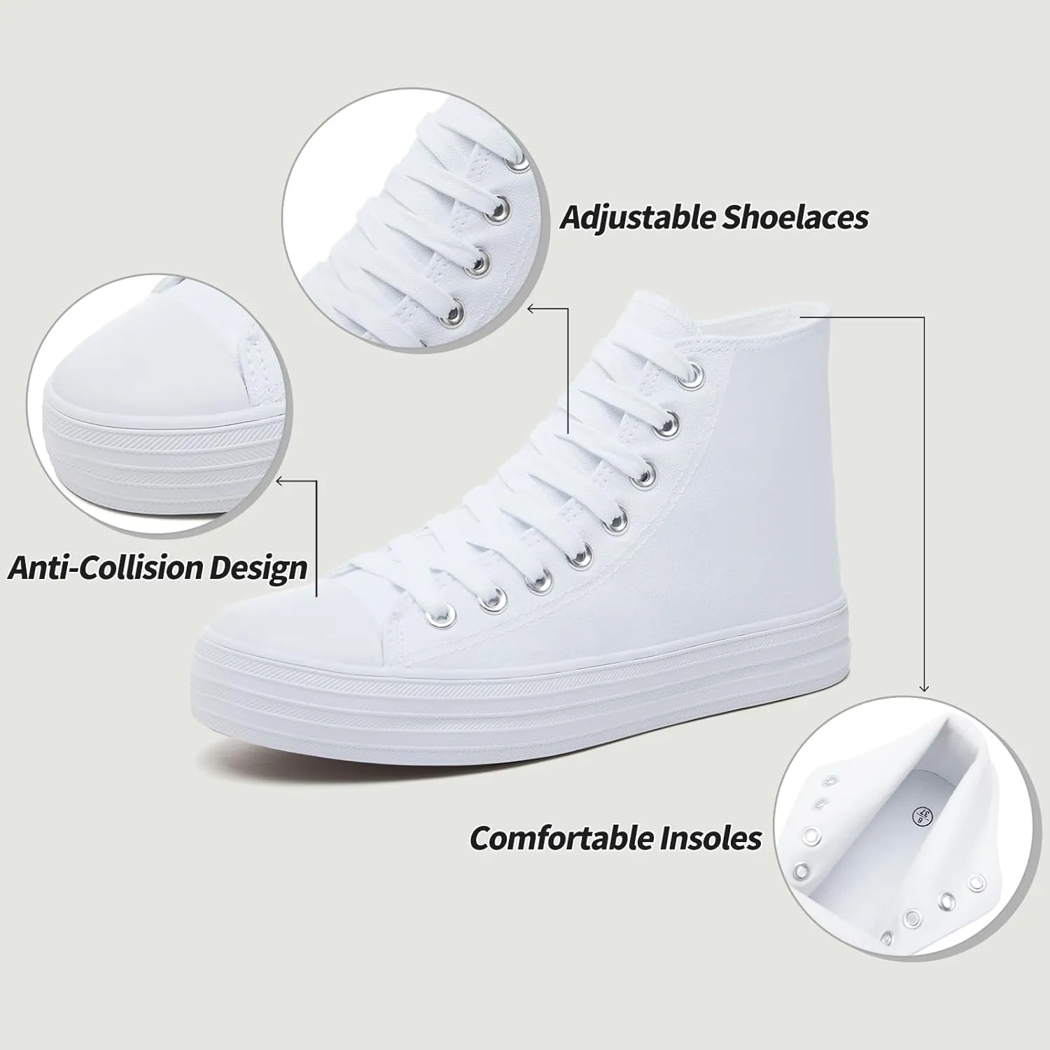 Witwatia Women's High Top Canvas Shoes Black White Fashion Sneakers for Women Comfortable Lace Up Walking Shoes
