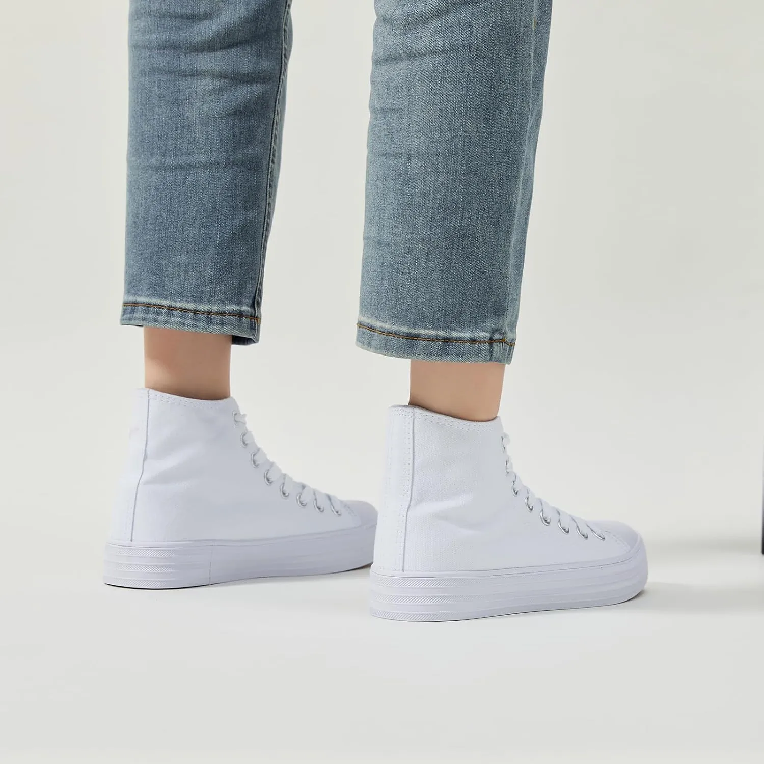 Witwatia Women's High Top Canvas Shoes Black White Fashion Sneakers for Women Comfortable Lace Up Walking Shoes