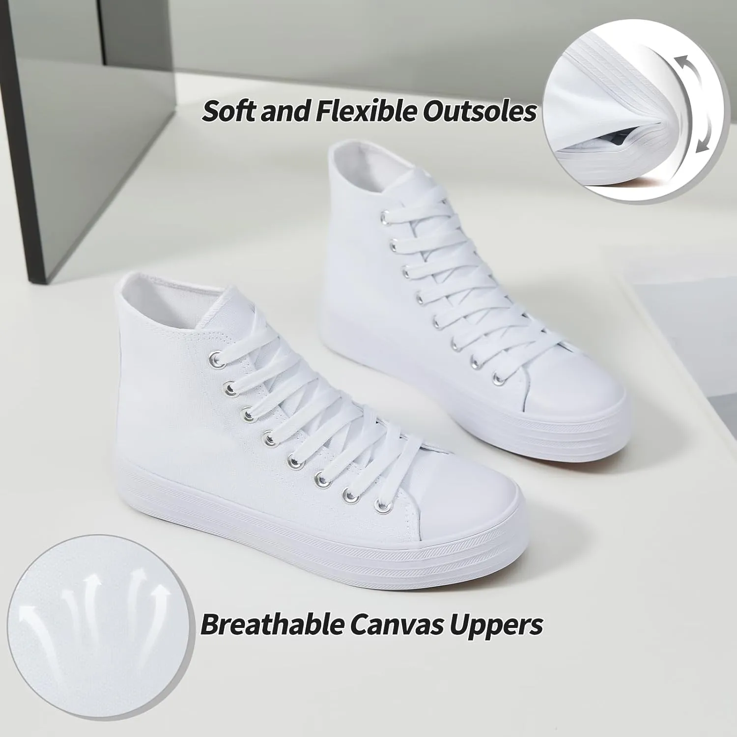 Witwatia Women's High Top Canvas Shoes Black White Fashion Sneakers for Women Comfortable Lace Up Walking Shoes