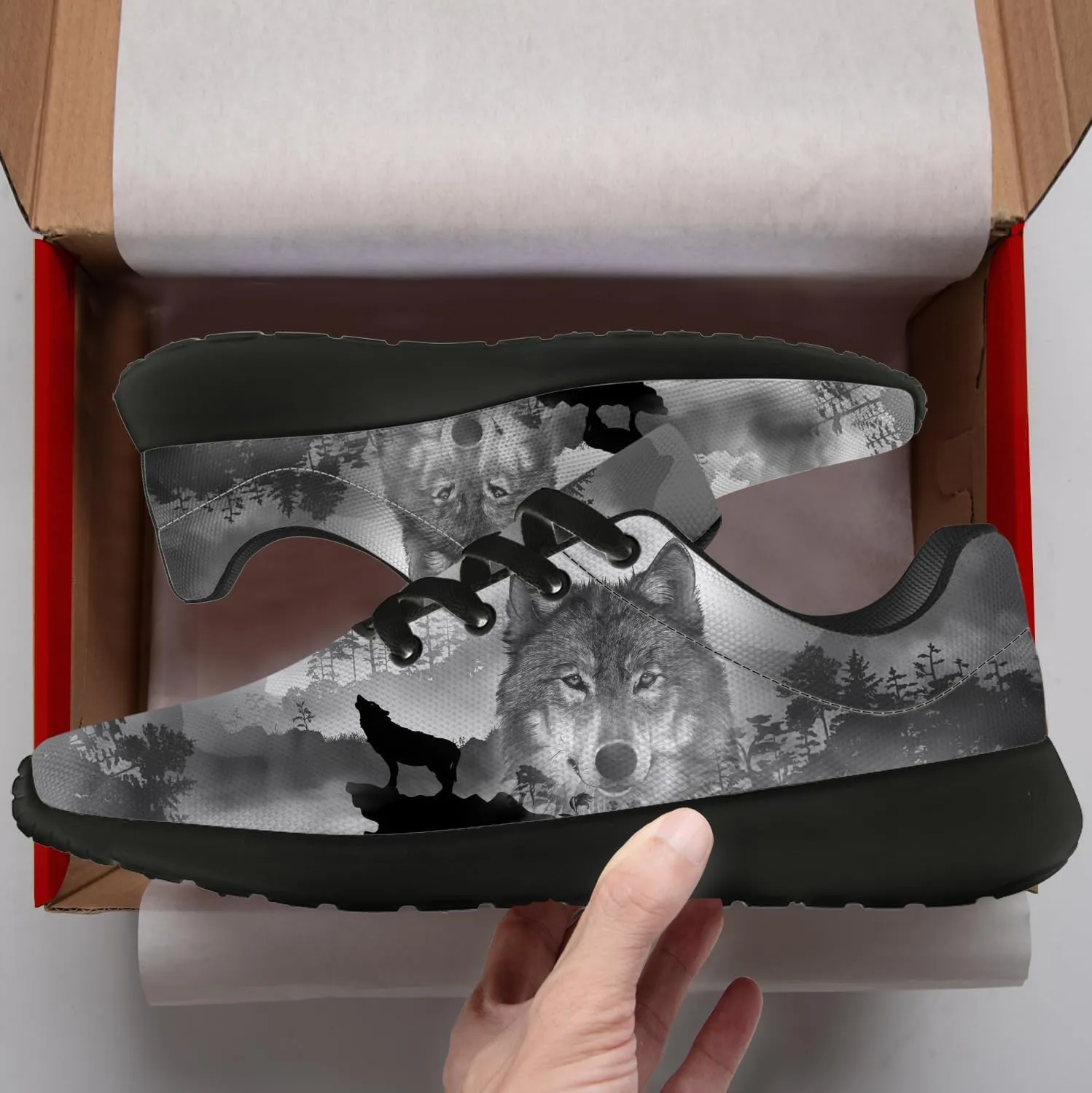 Wolf Shoes for Men Women Running Shoes Walking Sneakers Black Tennis Shoes Gifts for Women Men