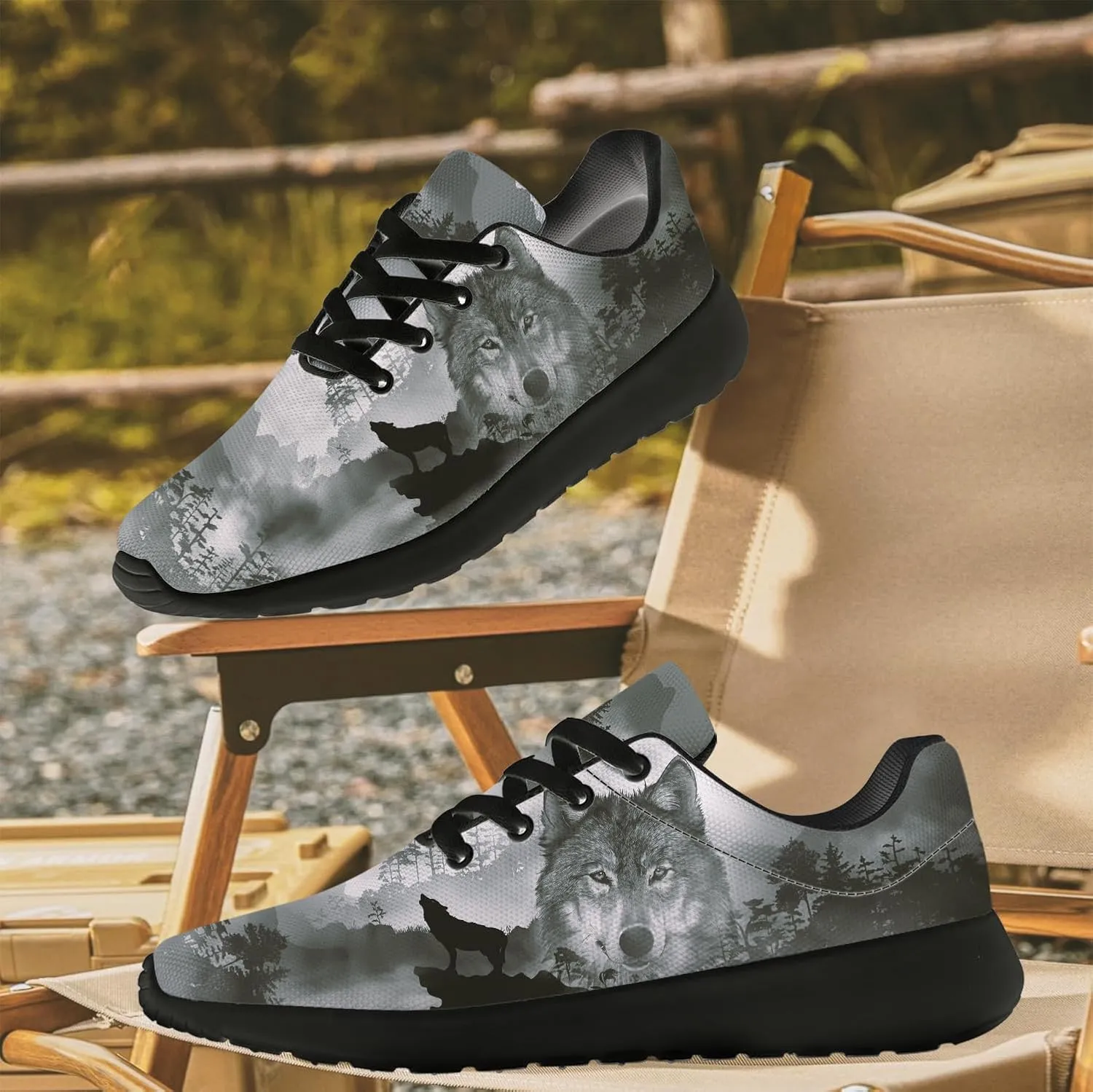 Wolf Shoes for Men Women Running Shoes Walking Sneakers Black Tennis Shoes Gifts for Women Men