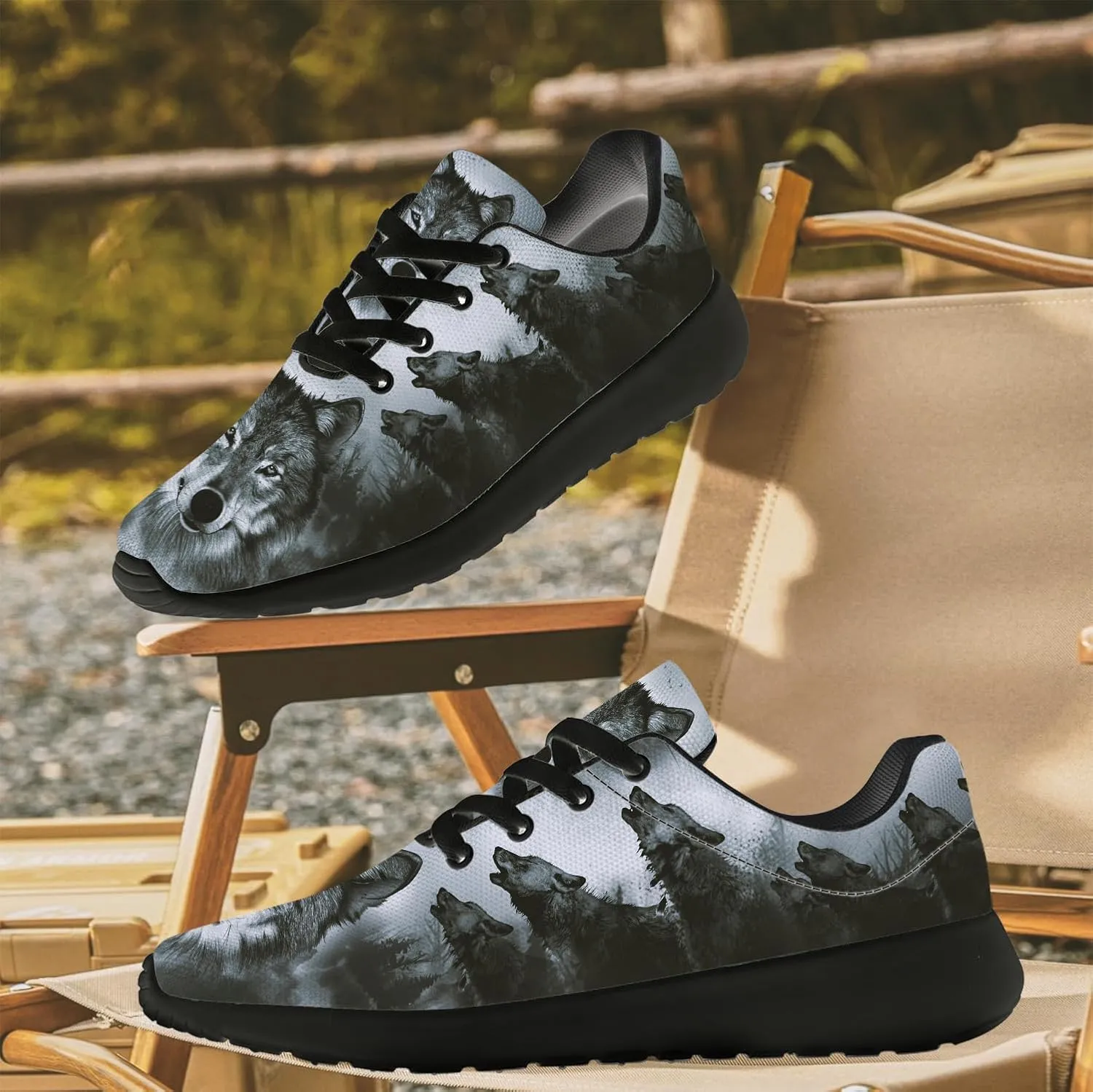 Wolf Shoes for Men Women Running Shoes Walking Sneakers Black Tennis Shoes Gifts for Women Men