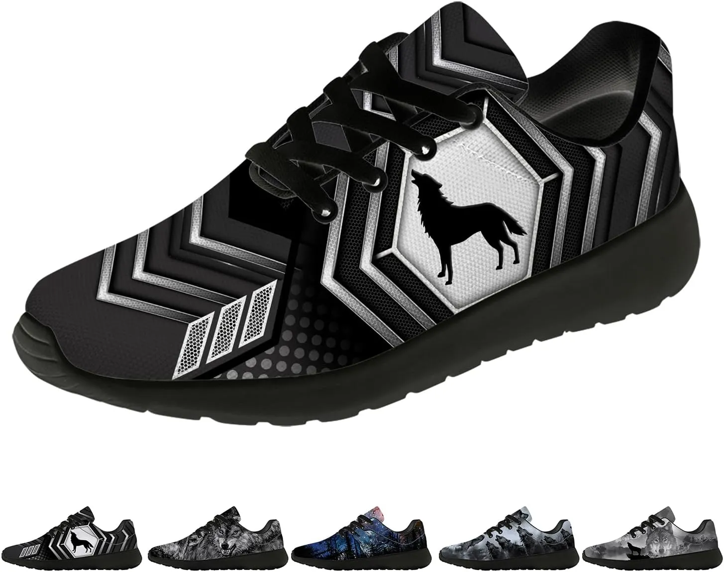 Wolf Shoes for Men Women Running Shoes Walking Sneakers Black Tennis Shoes Gifts for Women Men