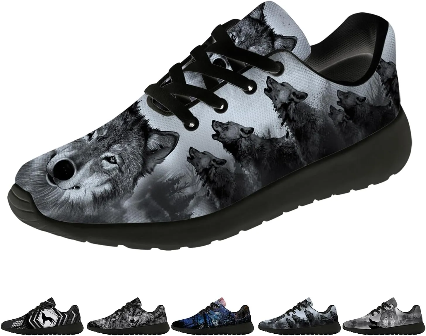 Wolf Shoes for Men Women Running Shoes Walking Sneakers Black Tennis Shoes Gifts for Women Men
