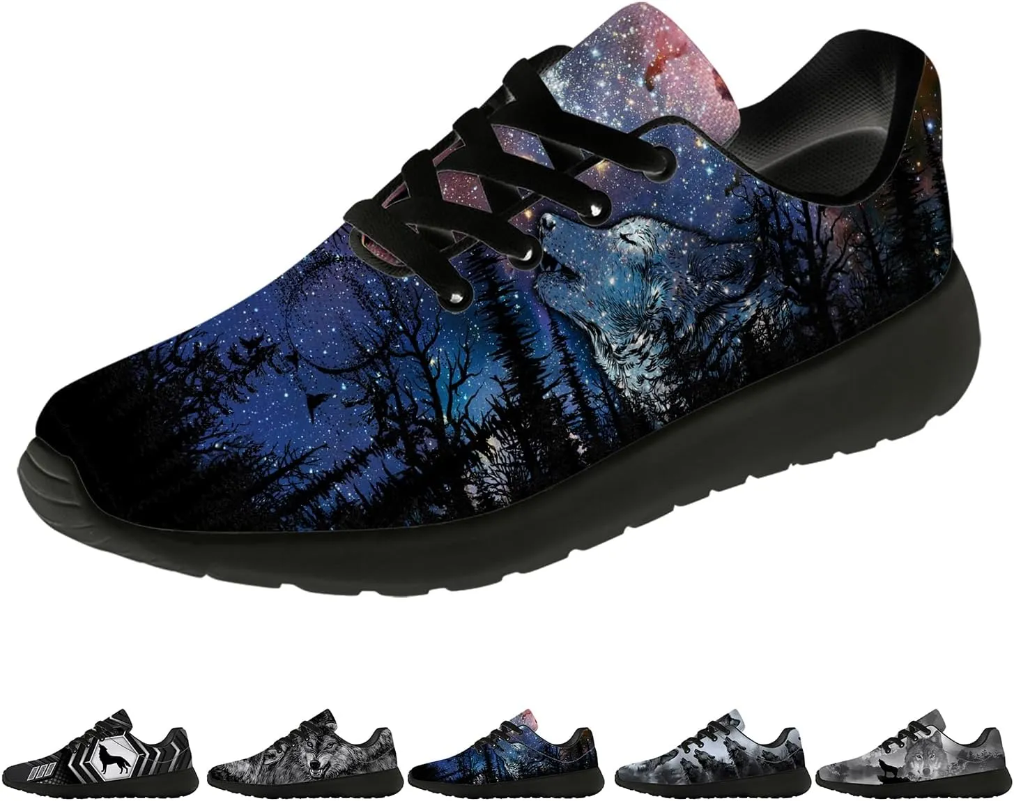 Wolf Shoes for Men Women Running Shoes Walking Sneakers Black Tennis Shoes Gifts for Women Men