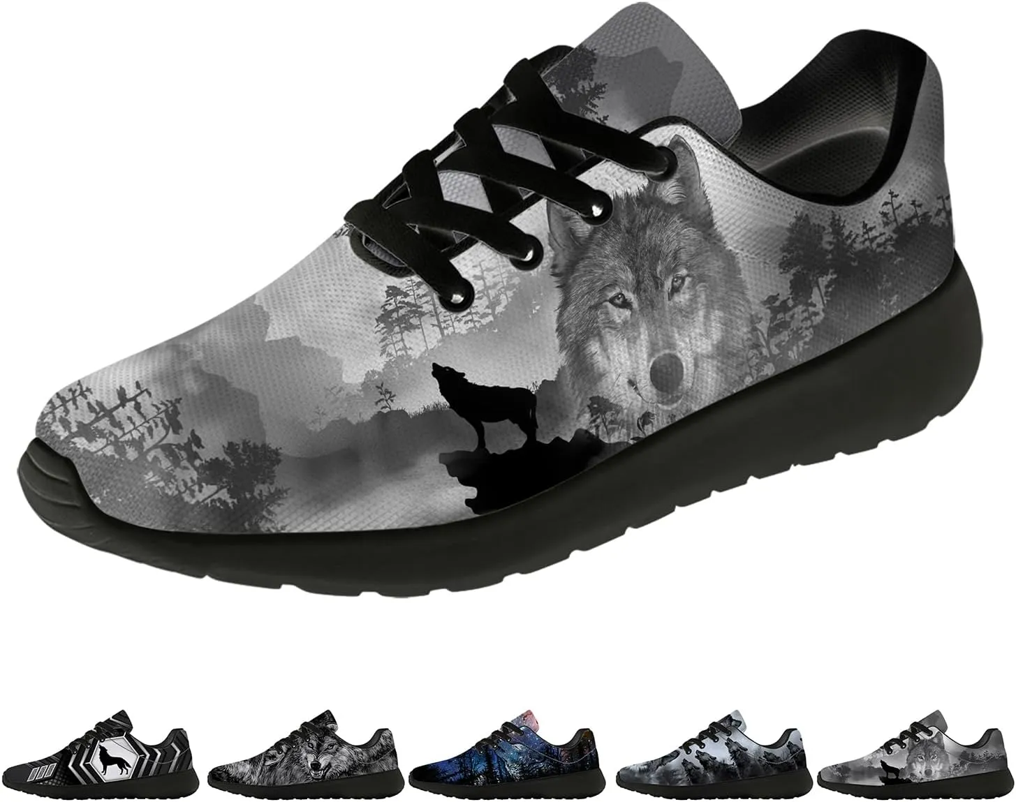 Wolf Shoes for Men Women Running Shoes Walking Sneakers Black Tennis Shoes Gifts for Women Men