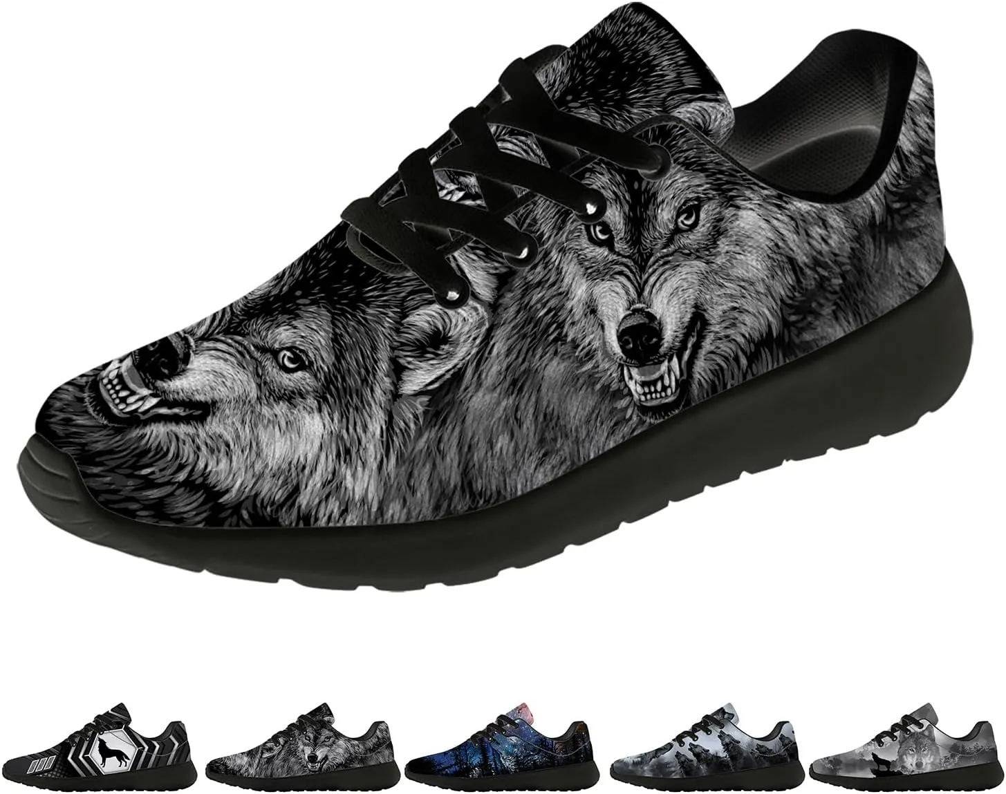 Wolf Shoes for Men Women Running Shoes Walking Sneakers Black Tennis Shoes Gifts for Women Men