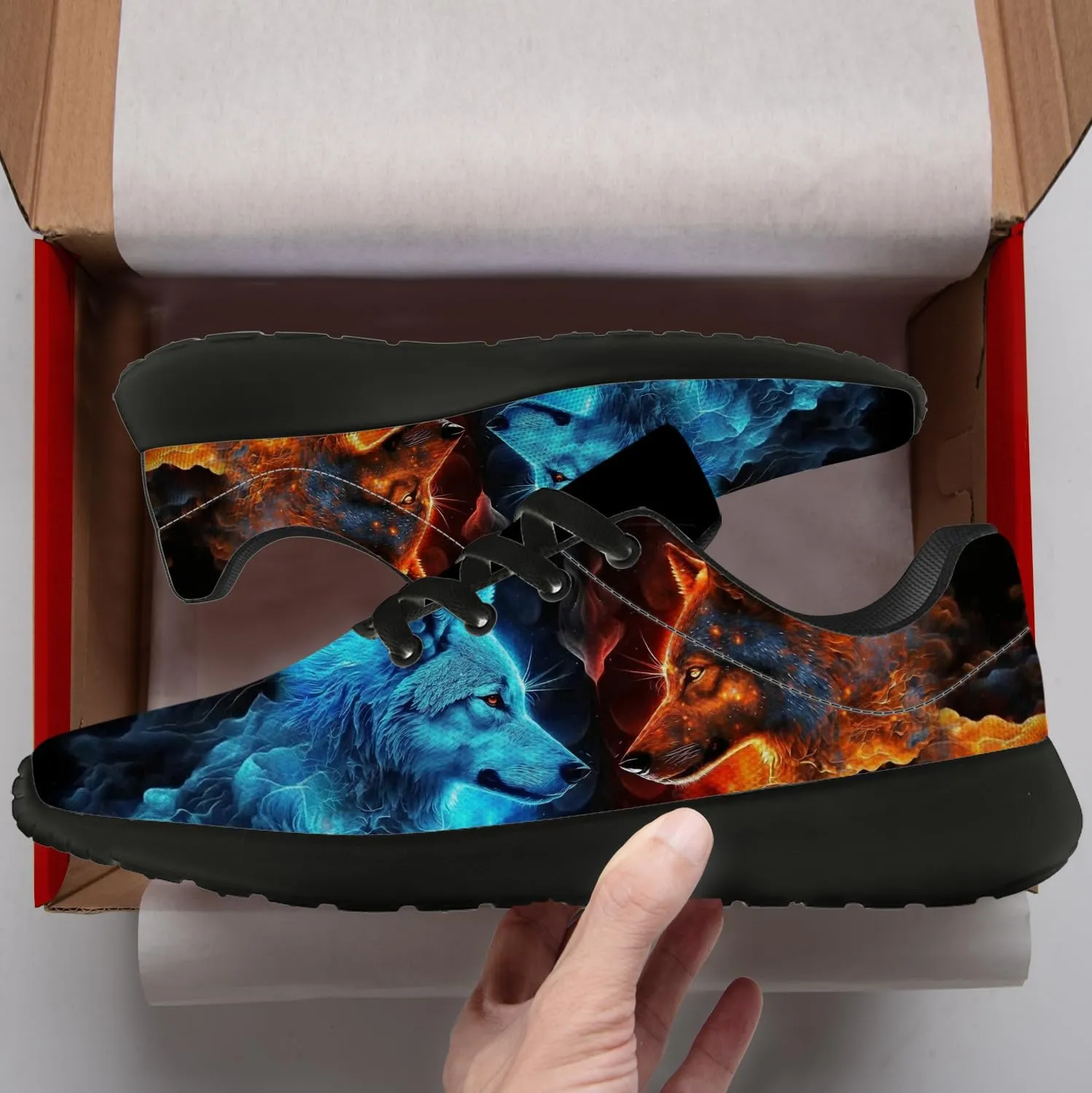 Wolf Shoes for Men Women Running Shoes Walking Sneakers Black Tennis Shoes Gifts for Women Men