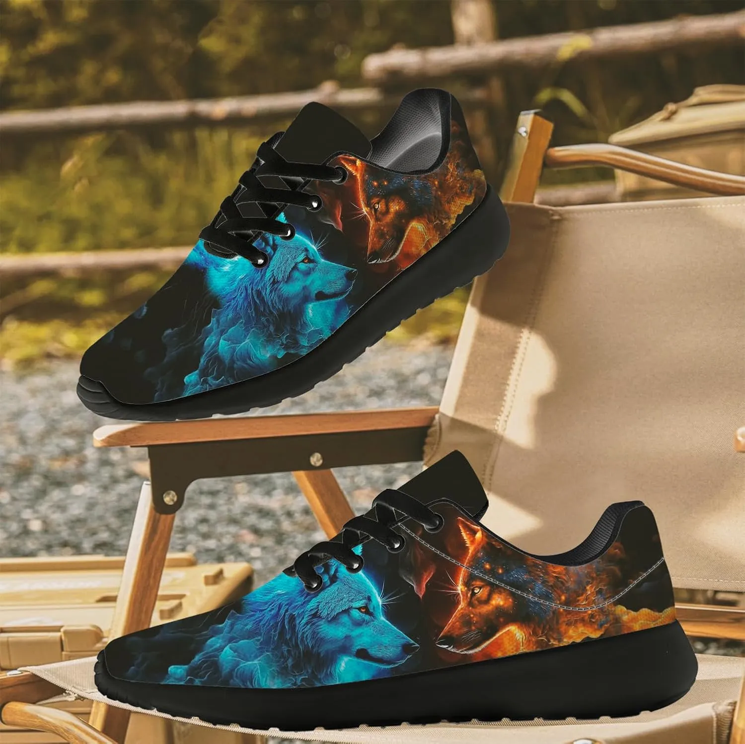 Wolf Shoes for Men Women Running Shoes Walking Sneakers Black Tennis Shoes Gifts for Women Men