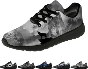Wolf Shoes for Men Women Running Shoes Walking Sneakers Black Tennis Shoes Gifts for Women Men