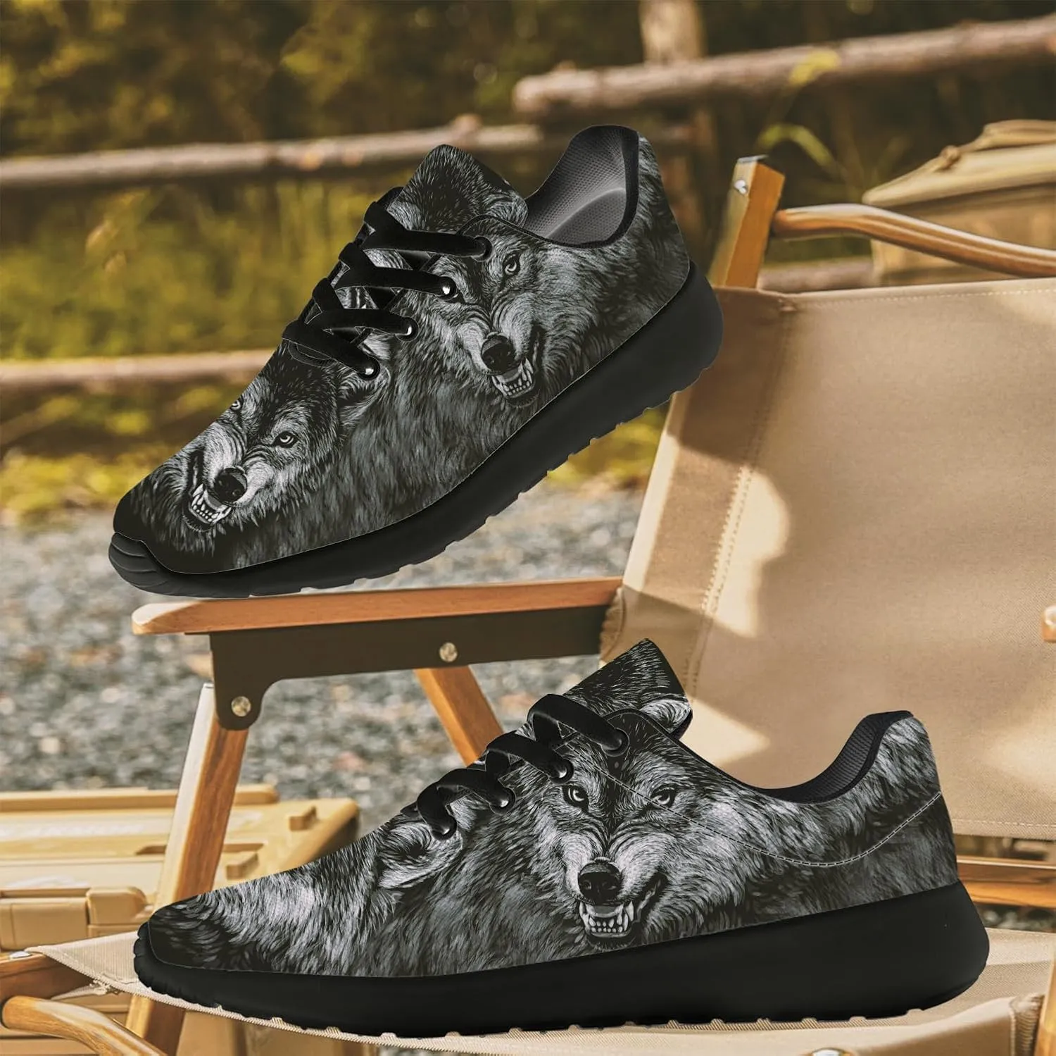 Wolf Shoes for Men Women Running Shoes Walking Sneakers Black Tennis Shoes Gifts for Women Men