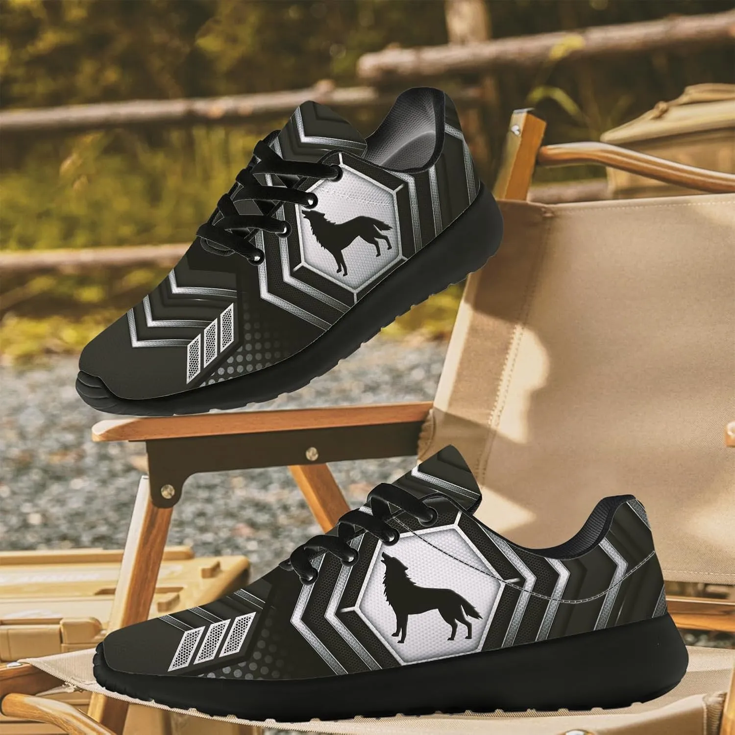 Wolf Shoes for Men Women Running Shoes Walking Sneakers Black Tennis Shoes Gifts for Women Men