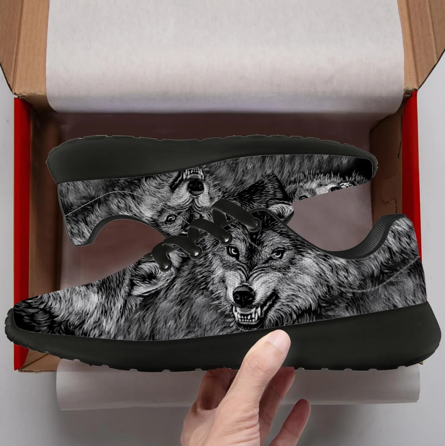 Wolf Shoes for Men Women Running Shoes Walking Sneakers Black Tennis Shoes Gifts for Women Men