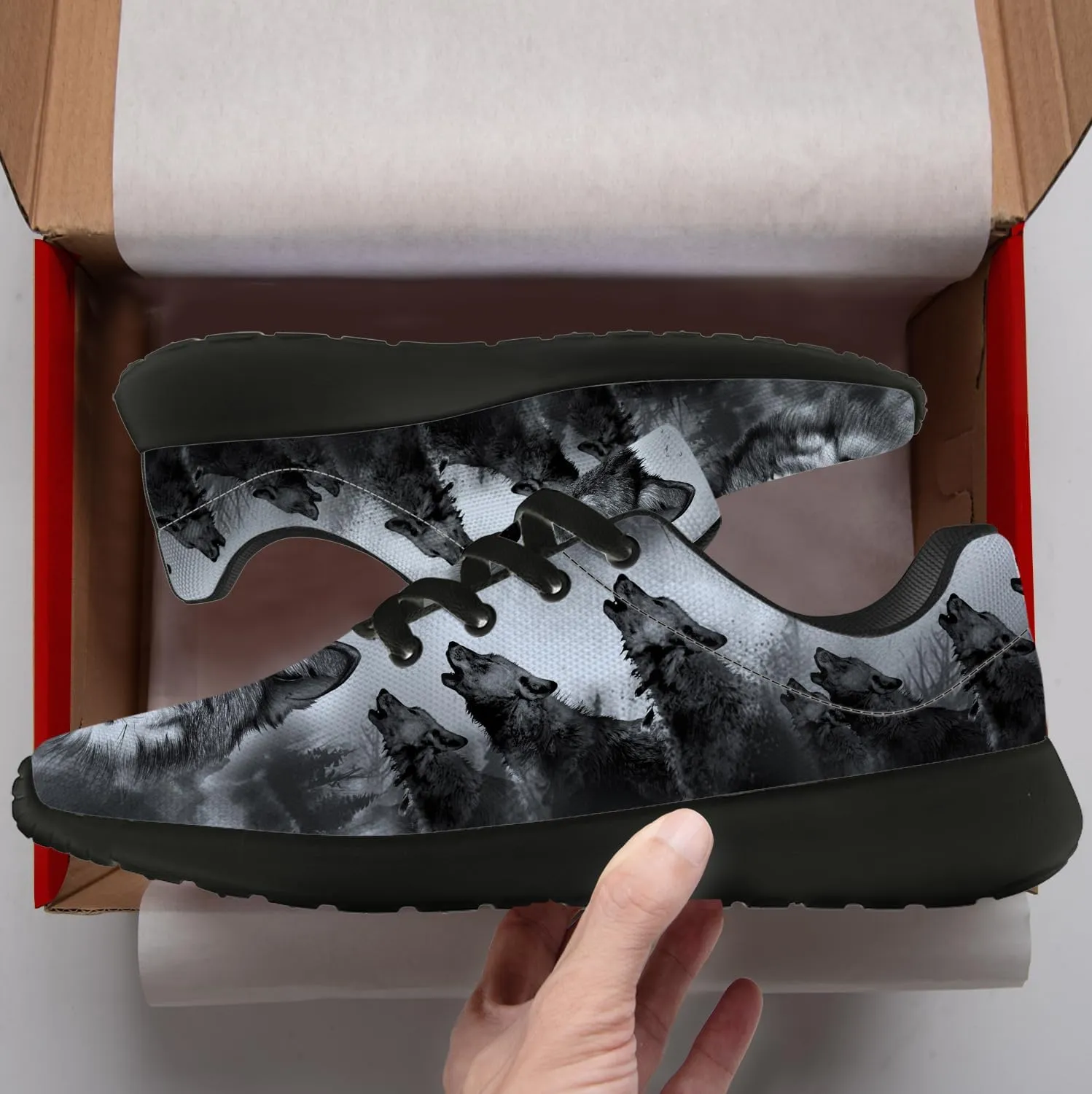 Wolf Shoes for Men Women Running Shoes Walking Sneakers Black Tennis Shoes Gifts for Women Men