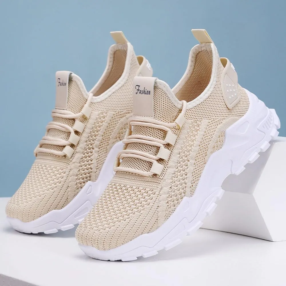Women Breathable Sneakers,Classic Slip-On Breathable Mesh Sneakers,Summer Fashion Mesh Comfortable Breathable lace up Casual Sneakers Women Platform Shoes