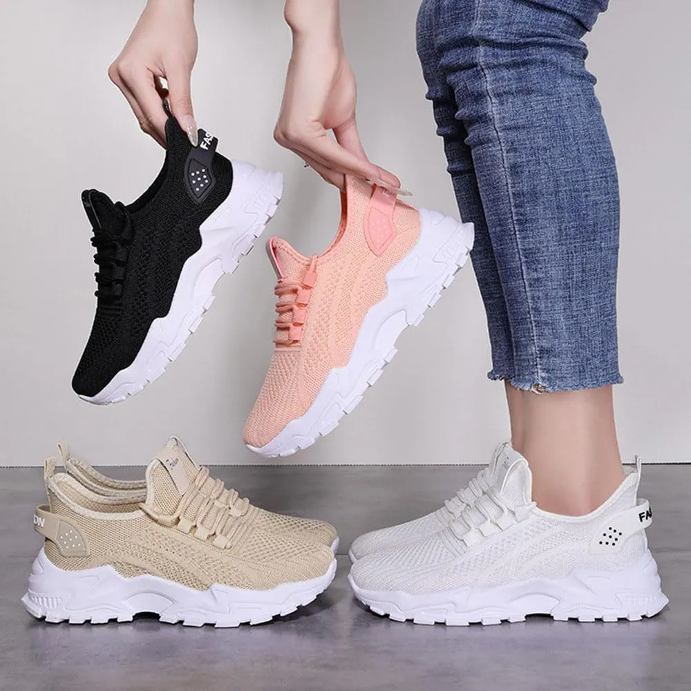 Women Breathable Sneakers,Classic Slip-On Breathable Mesh Sneakers,Summer Fashion Mesh Comfortable Breathable lace up Casual Sneakers Women Platform Shoes
