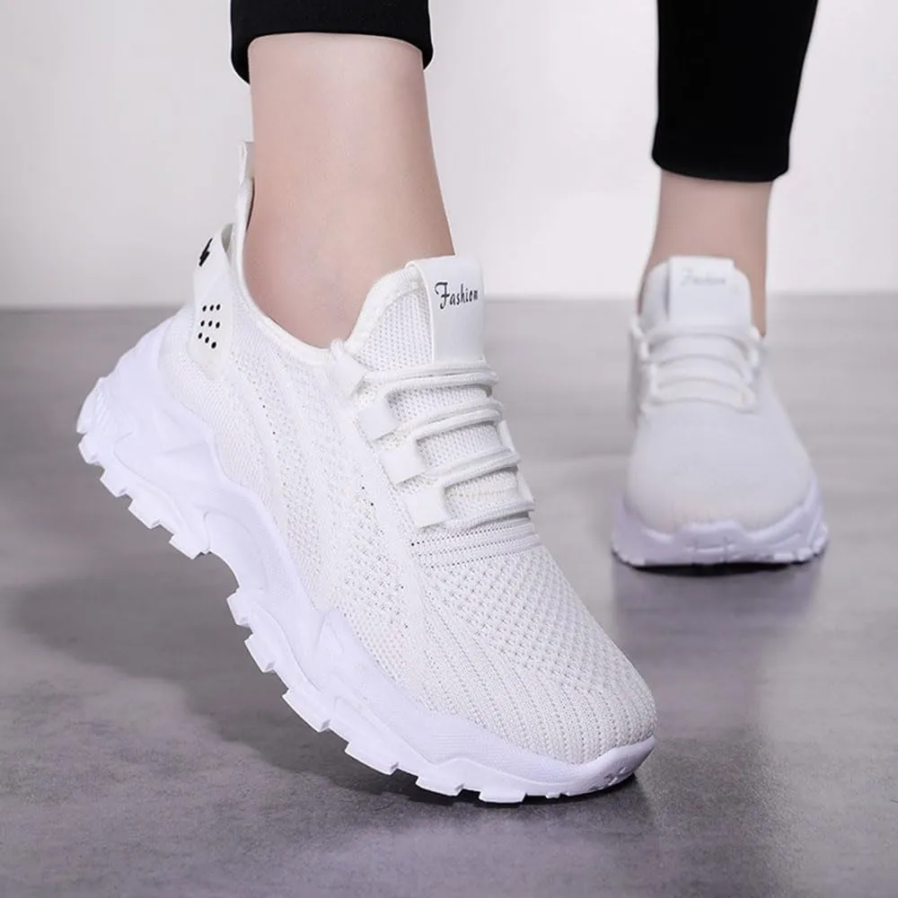 Women Breathable Sneakers,Classic Slip-On Breathable Mesh Sneakers,Summer Fashion Mesh Comfortable Breathable lace up Casual Sneakers Women Platform Shoes