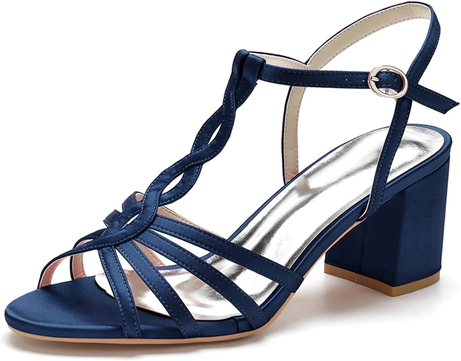 Women Heeled Sandals Strappy Heels Round Open Toe Chunky Block Heel T-Strap Sandals for Women Comfortable Heels