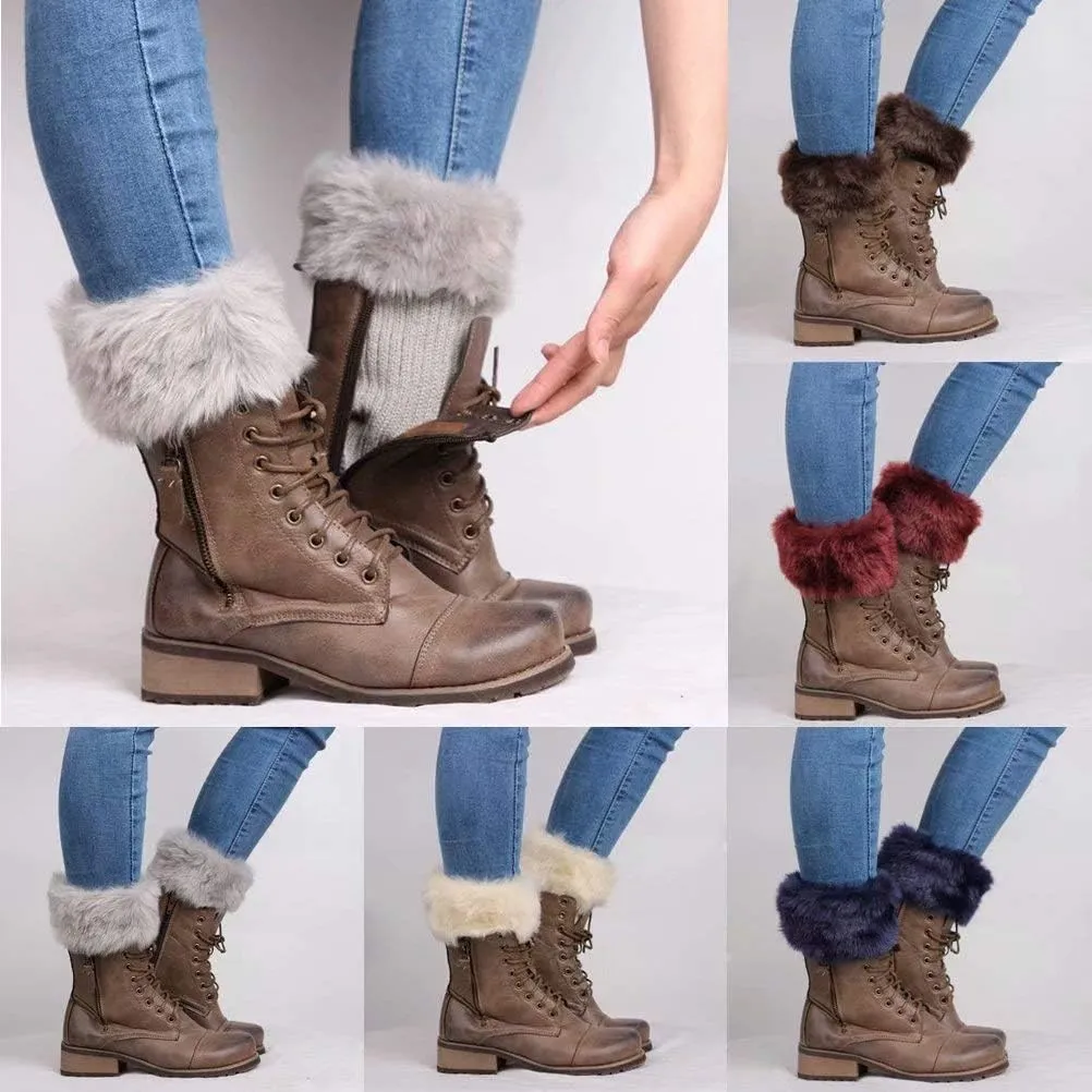 Women Leg Warmers Faux Fur High Boot Cuffs Toppers Boots Socks