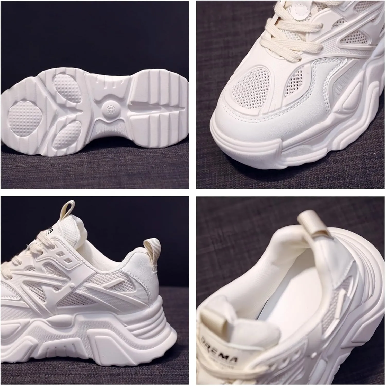 Women 's Fashion Breathable Mesh Chunky Platform Lace Up Sneakers Casual Soft Thick Dad Shoes Retro Running Walking Tennis Shoes