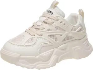 Women 's Fashion Breathable Mesh Chunky Platform Lace Up Sneakers Casual Soft Thick Dad Shoes Retro Running Walking Tennis Shoes