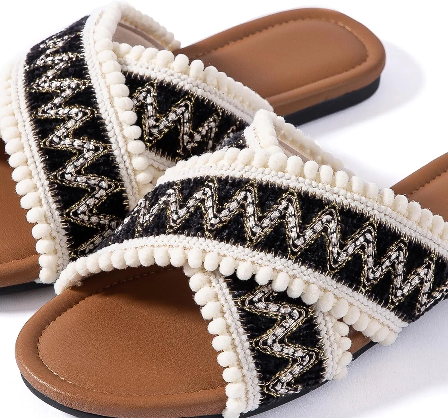 Women Slides Sandals Braided Summer Bohemian Dressy Vacation Beach Comfy Slip On Flat