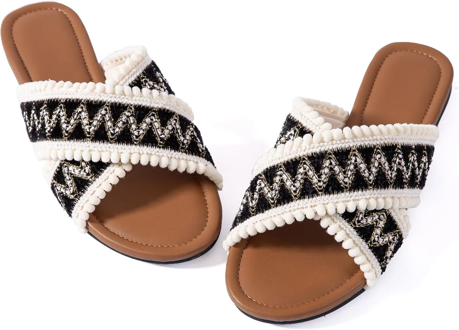 Women Slides Sandals Braided Summer Bohemian Dressy Vacation Beach Comfy Slip On Flat