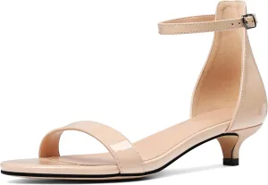 Women's Black Kitten Heels Low Heel Sandals Ankle Strap 1.5 Inch Summer Dress Shoes