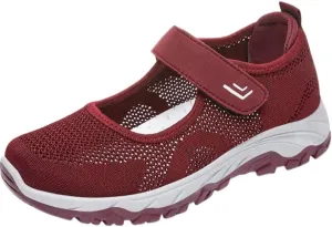 Women's Breathable Knit Sneakers - Casual Low-Top Running & Walking Shoes with Hook-and-Loop Fastener Closure, Comfortable Rubber Sole
