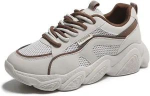 Women's Breathable Mesh Platform Sneakers Fashion Lace-Up White Casual Shoes for Walking & Campus Wear