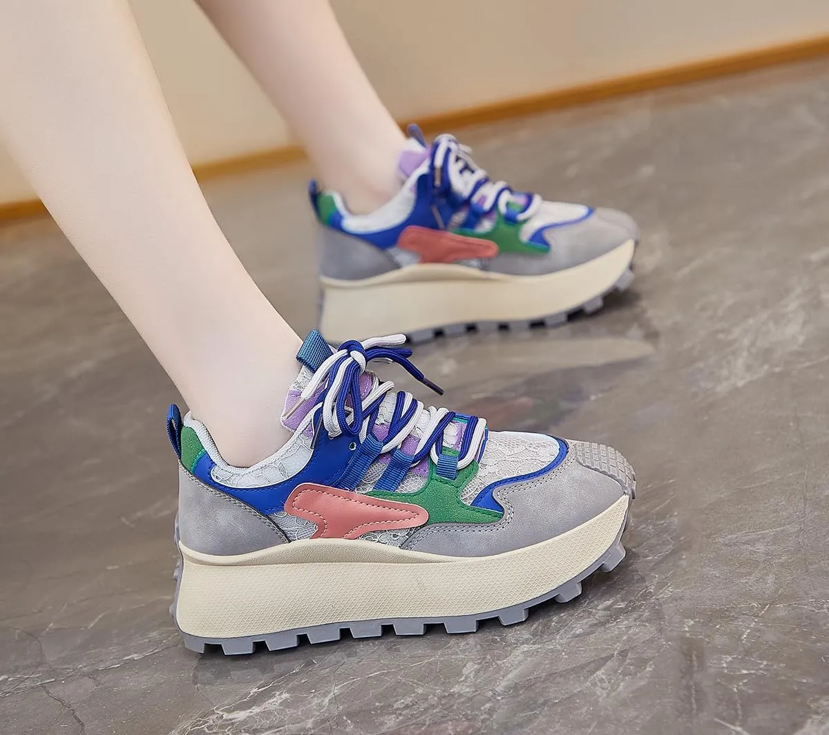 Women's Breathable Platform Sneakers Campus Fashion Lightweight Comfort Walking Shoes