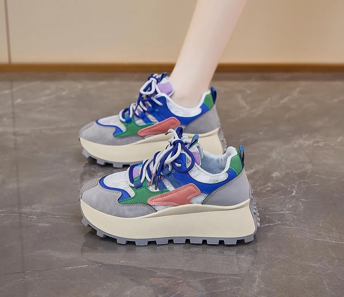 Women's Breathable Platform Sneakers Campus Fashion Lightweight Comfort Walking Shoes