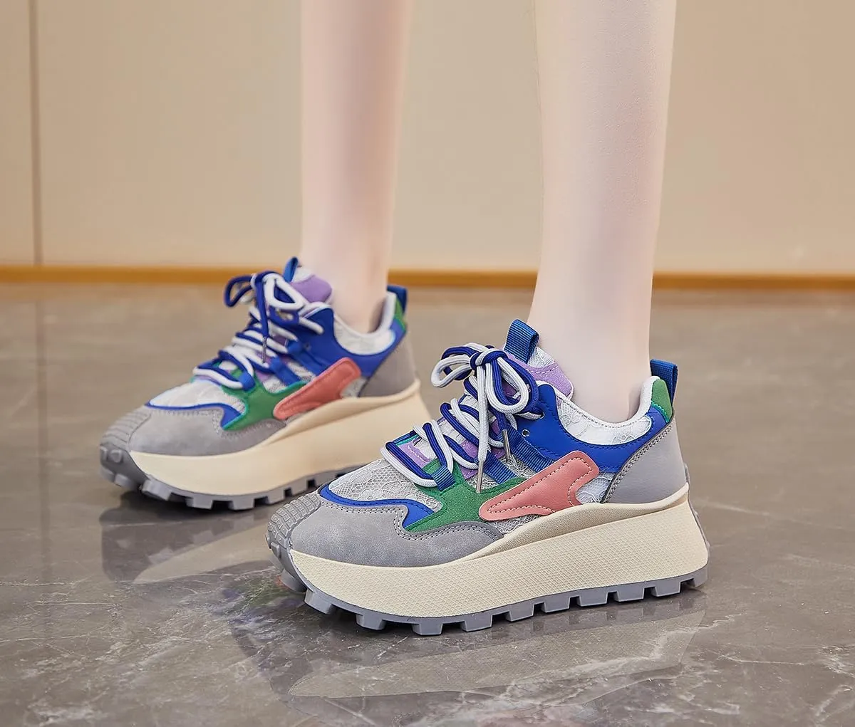 Women's Breathable Platform Sneakers Campus Fashion Lightweight Comfort Walking Shoes