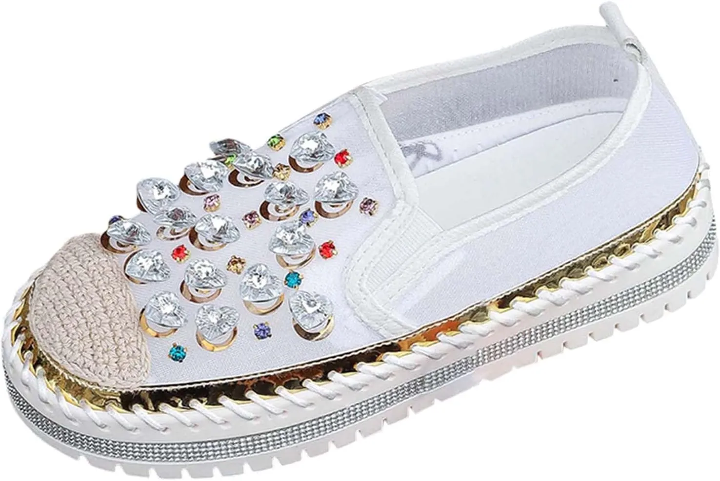 Women's Casual Slip On Loafers Fashion Breathable Mesh Platform Shoes with Rhinestone Decorations for Spring
