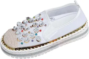 Women's Casual Slip On Loafers Fashion Breathable Mesh Platform Shoes with Rhinestone Decorations for Spring