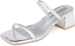 Women's Chunky Block Low Heeled Sandals Two Strap Square Open Toe Slip On Mule Heels